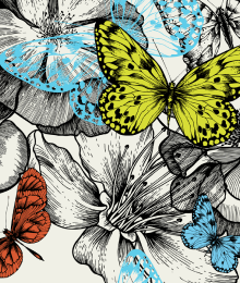 Бабочки и птицы — стоковая иллюстрация