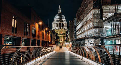 St Pauls Cathedral in London by night with light trails long exposure england united kingdom. High quality photo
