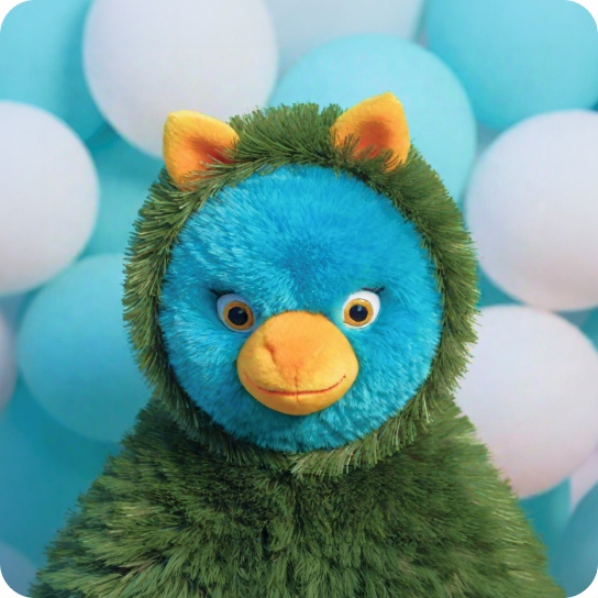 3D funny baby dragon on light blue balloons background, fluffy soft hair, cartoon style, cute, hyper detailed, ultra high definition.
