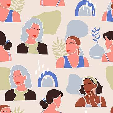 seamless pattern background with abstract women portrait. hand drawn vector illustration