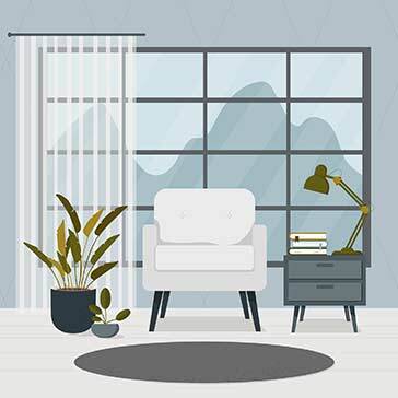 Bright comfortable cozy living room interior