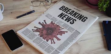 Media spreading information newspaper desk front page image corona virus