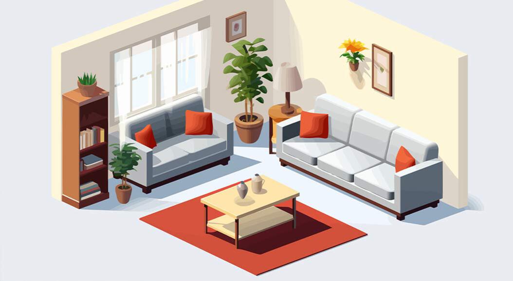 Living room isometric vector flat minimalistic isolated illustration — Stock Photo #672064138