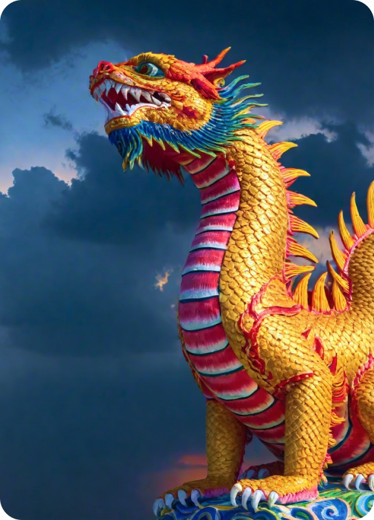 Dragon rouge sous ciel orageux de sam robinson, dans le style tatiana suarez, palette de couleurs harmonieuse, chuah thean teng, symbolisme puissant, ivan fedorovich choultse, art indonésien, précis et détaillé.