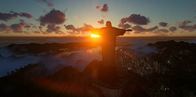 Christ the Redeemer at sunset, camera panning, Rio de Janeiro, Brazil, 4K