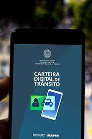 April 4, 2019, Brazil. Digital Transit Portfolio (CDT) application on the screen of the mobile device. It is an application that allows to have the digital version of the driver's license.