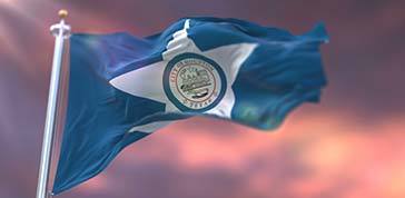 Flag of Houston city at sunset, city of United States of America - loop